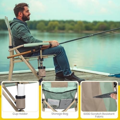 XGEAR Camping Chair with Padded Hard Armrest, Sturdy Folding Camp Chair with Cup Holder, Storage Pockets Carry Bag Included, Support to 400 lbs (1-Green) 3