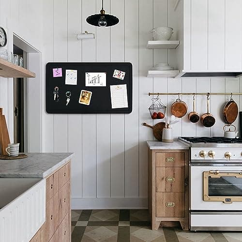 Vuzvuv Black 28"x16" Large Cork Board with 50 Push Pins & Sticky Notes, Self-Adhesive Bulletin Board for Wall, Felt Pin Vision Board for Paste Notes,Schedules Offices Home 6