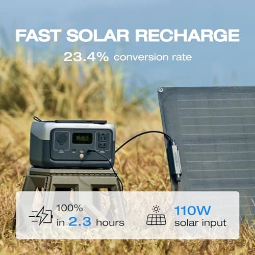 EF ECOFLOW RIVER 2 Portable Power Station, 256Wh LiFePO4 Battery, 1-Hour Fast Charge, Up to 600W AC Outlets, Solar Generator for Camping/Outdoor/Home Backup, Includes Solar Charging Cable 6