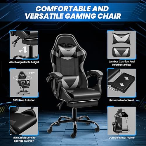 YSSOA Gaming Chair with Footrest, Big and Tall Gamer Chair, Racing Style Adjustable Swivel Office Chair, Ergonomic Video Game Chairs with Headrest and Lumbar Support 6