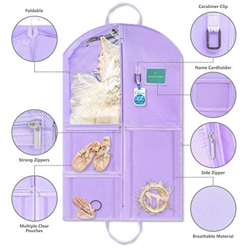 Waterproof Hanging Garment Bag 40 inch Clothes Bag with Gusset, 5 Pockets & Side Zip for Dance Costumes, Sports, Skating, Theatre, Beauty Pageants & More by Kendall Country, Lavender Purple 3