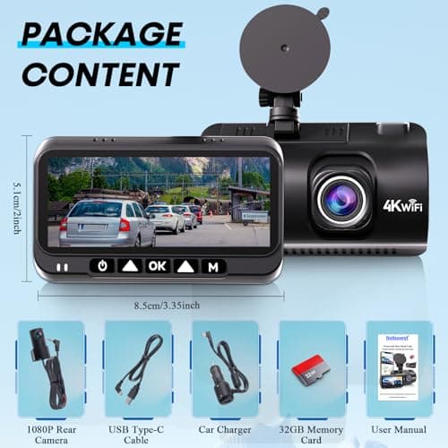 4K Dash Cam Front and Rear - with GPS and WiFi - Night Vision, 24H Parking Mode, Compact Design, Easy USB Setup, 170° Wide-Angle, Free 32GB SD Card, for Cars, SUVs, Trucks 9