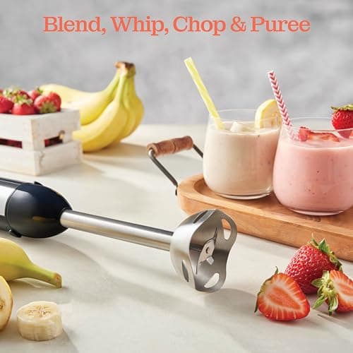 Powerful Immersion Blender, Electric Hand Blender 500 Watt with Turbo Mode, Detachable Base. Handheld Kitchen Gadget Blender Stick for Soup, Smoothie, Puree, Baby Food, 304 Stainless Steel Blades 9