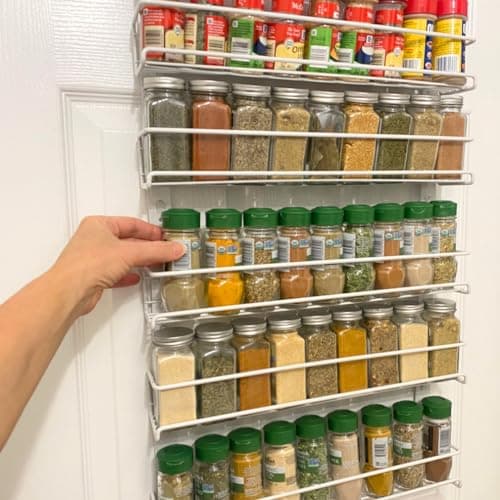 Evelots Over the Door Pantry Spice Rack Organizer -6 Tier -Holds up to 54 Spices- Adjustable Metal Baskets for Kitchen, Bathroom Storage & Organization (White) No Tool Easy Install 5