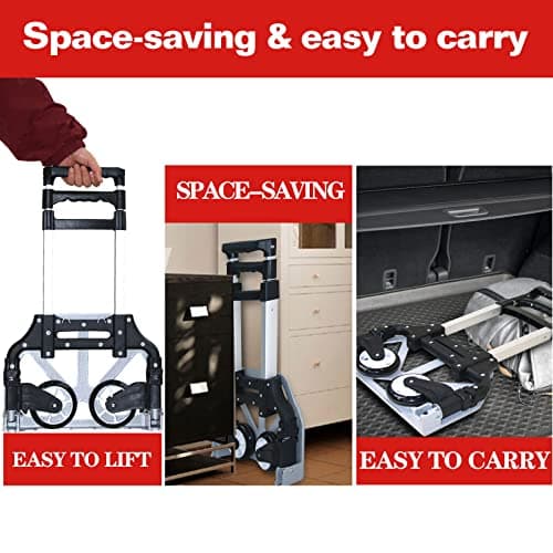 Abacad Folding Hand Truck Dolly Cart，Aluminum Portable Hand Cart for Daily handling Work，180lbs, with Silent Wheel，Telescoping Handle，Black Bungee Cord, Can Stand Alone，Light Weight 5