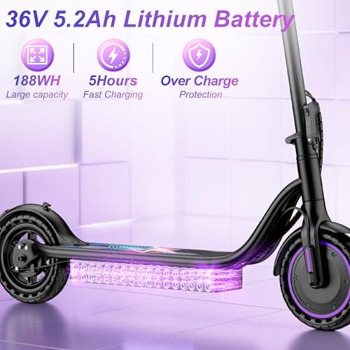 Folding Electric Scooter for Adults, 350W Motor, 8.5" Solid Tires, Cruise Control, 19MPH, 19Mile Long Range Lightweight Commuting Escooter for Teens with APP Control, Dual Brake,Purple 6