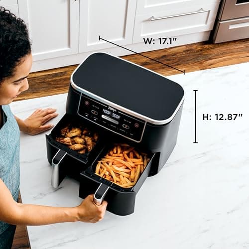 Ninja | Air Fryer | Finish Cooking Multiple Foods at the Same Time | 6-in-1 (Air Fry, Broil, Roast, Keep Warm, Dehydrate, Bake) | Fit up to 8lb Chicken Wings in the two 5 QT Baskets | DZ302 6