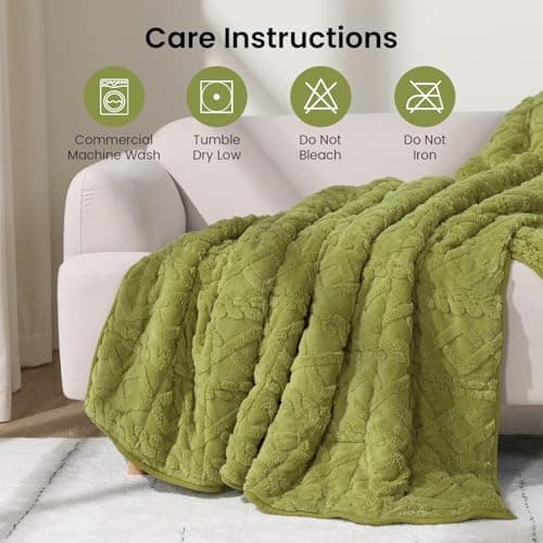 Drewin Weighted Blanket Queen Size 15 lbs, Dual Sided Soft Fuzzy Jacquard Sherpa Bed Blankets with Ceramic Beads, Ultra Fuzzy and Thick Winter Weighted Blanket, 60 x 80 inches, Grass Green 7