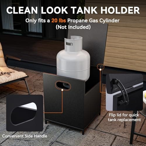 Gardenbee 35'' Outdoor Propane Fireplace with Tank Storage, 50,000 BTU Outdoor Gas Fire Pit with CSA Certified, Adjustable Flame, Dust Cover, Smokeless Ceramic Wood for Patio, Garden, Deck, Gray/Tan 7