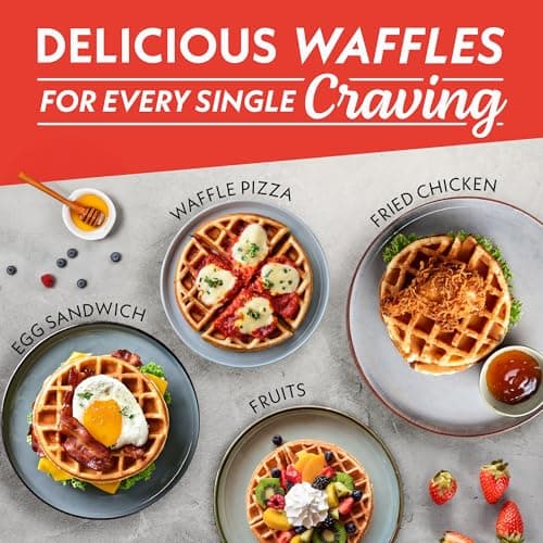 Gourmia Belgian Waffle Maker – Compact Design with Upright Storage, Adjustable Browning, and Easy-Clean Nonstick Ceramic Plates, Stainless Steel 8