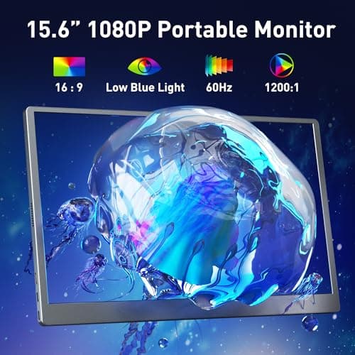 cocopar Portable Monitor 15.6 Inch 1080P FHD 60Hz 60% sRGB Travel Monitor with Speaker HDMI USB-C Second Screen for Laptop MacBook Surface PC Xbox PS4/5, VESA Mountable, with Full Cover Stand 2