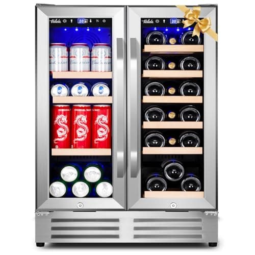 Velieta Wine and Beverage Refrigerator, 24 Inch Dual Zone Fridge with Glass Door, Built-In Cooler with Powerful and Quite Cool System/18 Bottles and 88 Cans Capacity Bverage Cooler