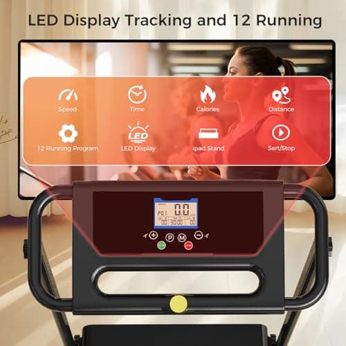 Portable Treadmill with Handle, 3.0HP Walking Pad Treadmill, Electric Compact Treadmills,Treadmills for Home Small Space with 12 Preset Programs, Walking Pad with Handle,300 LBS Capacity(Black) 3