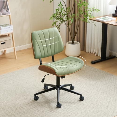 VINGLI Wide Curved Seat&Back Armless Home Office Chair,Ergoromic Adjustable-Height Desk Chair,Swivel&Tilting Function,Stylish Walnut Task Chair for Meeing Room,Dining Room,PU,Olive Green