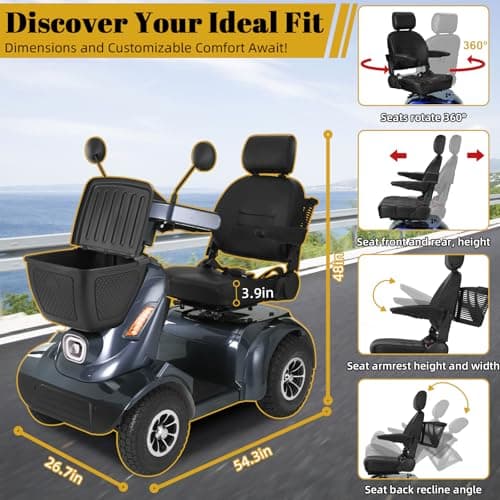 Ecomobi 16-32 Miles Long Range Heavy Duty Mobility Scooter for Adults & Seniors, 500/1000W & 400/500LBS Capacity Power Electric Wheelchair w/Off-Road Absorber,10/13" Tires, Windbreak Plate Design 7