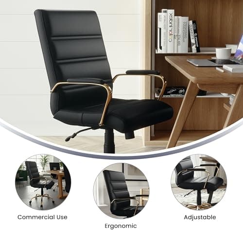 Flash Furniture Whitney Mid-Back Swivel LeatherSoft Desk Chair with Wheels, Padded Seat and Armrests, Adjustable Height Padded Office Chair, Black 5