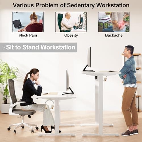 WOKA Electric Height Adjustable Electric Standing Desk, 55 x 28 Inch Sit Stand Desk with Memory Controllers, Stand up Desk for Home Office, White and Oak Tabletop 6