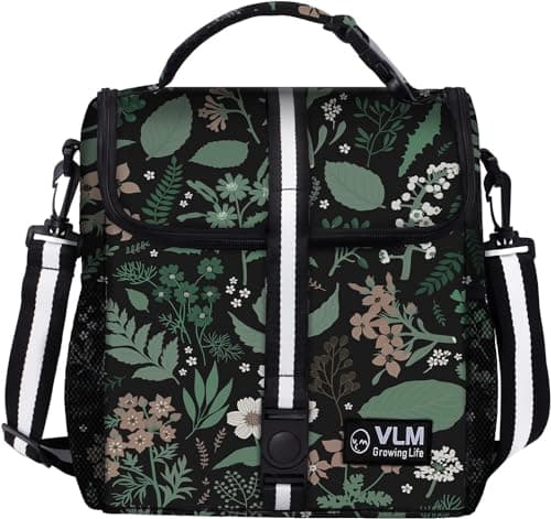 VLM Lunch Box for Women, Insulated Lunch Bag Women with Adjustable Shoulder Strap, Cute Lunch Tote Bag for Work,Picnic,Camping (Green Floral, Small)