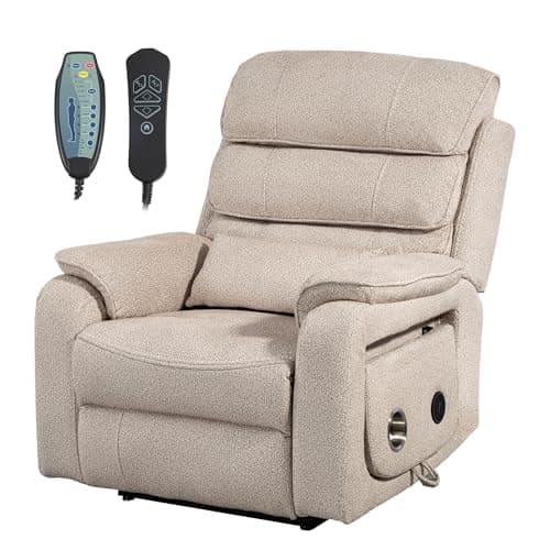 JIKFRIMA Power Lift Recliner Chair for Adults Elderly Lay Flat Velvet Recliners with Massage Heating, Extended Footrest, Wireless Charging Device, USB Ports, Cup Holder, Lumbar Pillow, 400lbs