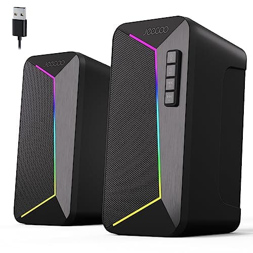 Jeecoo M30 Bluetooth Computer Speakers, RGB PC Gaming Speakers for Desktop with Crisp Stereo Sound, Dynamic LED Modes, Easy-Access Control, 10W - USB-Powered (Not 3.5mm Aux)