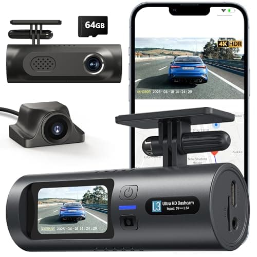 Kolvt 4K Dual Dash Cam Front and Rear 4K/1080P Full HD Dash Camera for Cars, 5G Wi-Fi & App Control car Camera with Night Vision, 170°Wide Angle, WDR, 24H Parking Mode, Free 64GB Card Included