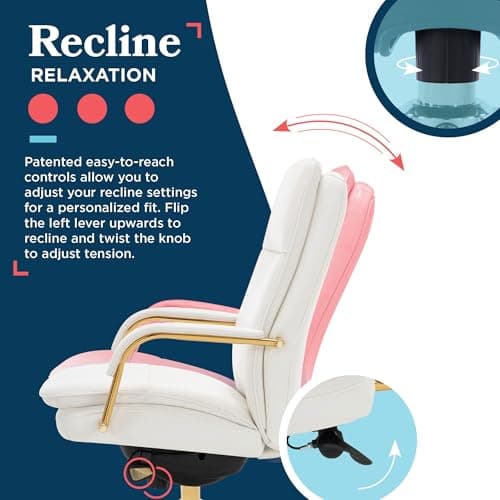 La-Z-Boy Opus Ergonomic Bonded Leather Swivel Executive Chair, White and Gold (CCHR10015A) 7