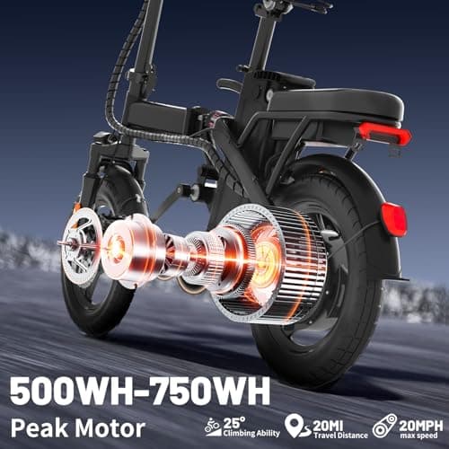 RPINT Electric Bike for Adults, 14" Folding Ebike with 500W Peak Motor, Foldable Electric Bicycle with 48V Removable Battery UL 2849 Certified, Commuter Mini E-Bike 30 Miles PAS Rangs (Carbon Black) 5