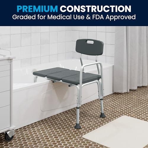 Flash Furniture HERCULES Series 300 Lb. Capacity Adjustable Gray Bath & Shower Transfer Bench with Back and Side Arm 6