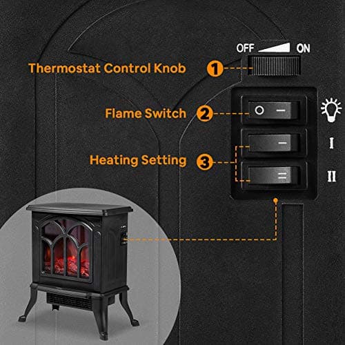 LifePlus Electric Fireplace Heater, Freestanding Stove Heater with 3D Realistic Flame Effect, Small Overheat Safety Protection for Indoor Use Bedroom, 1500W Retro Black 5