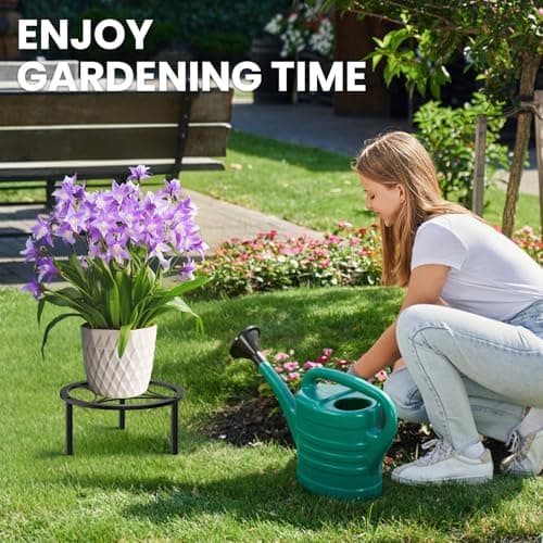 TOSKING Heavy Duty Metal Plant Stand - 7.9-inch Round Tray with Geometric Pattern, Adjustable Leveling Feet & Rust-Resistant Finish for Indoor/Outdoor Use 8