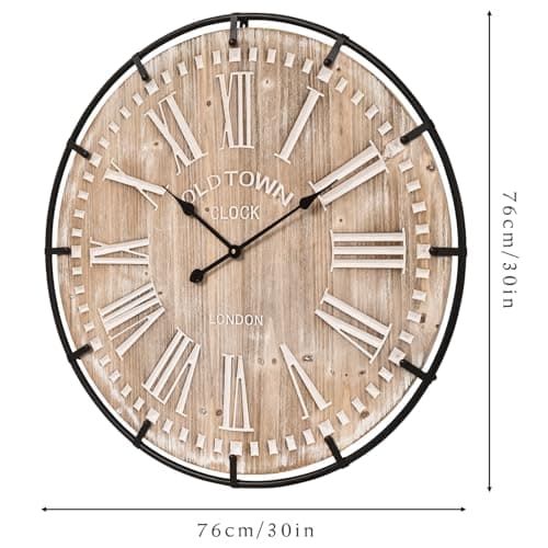 EMAX HOME Large Wall Clock –30 Inch Farmhouse Clock -Extra Large 30 Inch Wood and Metal Wall Clock, Silent and Battery Operated for Living Room, Kitchen and Office Decor 6