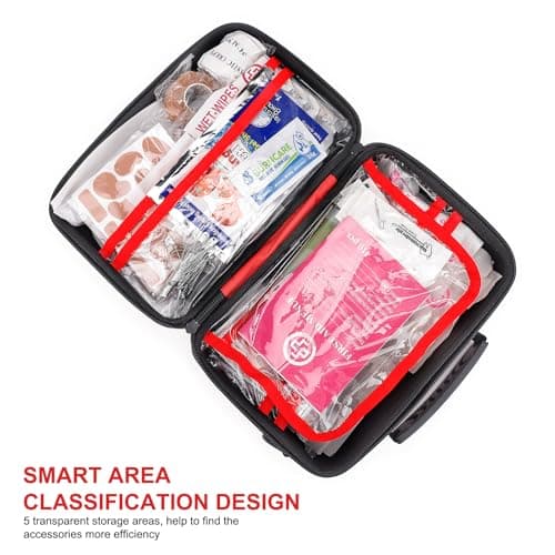 Gevoke 410 Piece Waterproof Hard Shell First Aid Kit for Home, Car, Travel, Camping, Truck, Hiking, Sports, Office, Vehicle & Outdoor Emergencies - Emergency Medical Kits (Red) 5