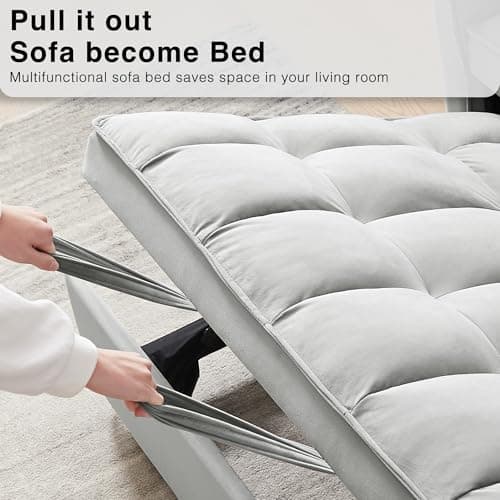 Wakefit 3 in 1 Convertible Sleeper Sofa Bed, Futon Couches for Living Room with Side Pocket | Adjustable Backrest | Velvet Fabric | Pull Out Couch | Small Loveseat | Sectional Sofa Bed(Grey) 6