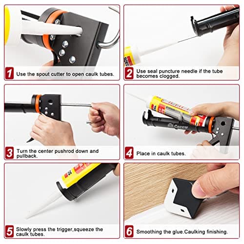 Caulk Gun Kit, Smooth Silicone Caulking Gun and Caulk Remover Tool, Sealant Finishing Tool Grout Scraper for Kitchen Bathroom Window Sink Joint, All in One with Gift Box 5