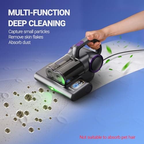 FEPPO Mattress Vacuum Cleaner, 16Kpa Bed Vacuum Cleaner with 253.7nm UV-C Light, 140°F Heat, HEPA Filter & Ultrasonic, Versatile Handheld Vacuums for Bed, Sofa, Couch, Crib(Corded, 500W) 6