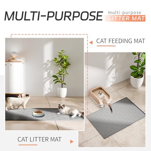 Bulkniu Large Silicone Cat Litter Mat, Waterproof/Urineproof, Litter Recycling, Easy to Clean, Soft on Kitty Paw (22"X34"- Grey) 7