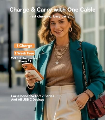 TORRAS Power Bank with Built-in USB-C Cable (No-Wireless), Ultra-Slim 10,000mAh Portable Charger USB C, 22.5W Fast Charging Battery Pack for iPhone 17/16/15 Series, Phone air, Galaxy, Pixel, White 5