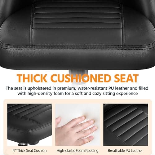 Yaheetech Mid Back PU Leather Armless Desk Office Chair, Modern Vanity Chair with Rolling Wheels, Metal Base Black 7