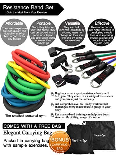 TheFitLife Exercise Resistance Bands with Handles - 5 Fitness Workout Bands Stackable up to 110/150 lbs, Training Tubes with Large Handles, Ankle Straps, Door Anchor Attachment, Carry Bag (150 LBS) 6