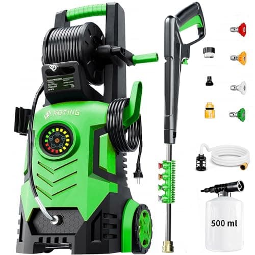 2026new Pressure Washer 5000PSI with Adj-8-Level Touch Screen, 34" Tall Power Washer, 4 Quick Connect Nozzles, Inlet Hose&Filter&500mlFoam Cannon for Cars/Fences/Driveways,Dark Green
