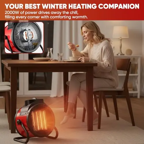 Saker Powerful Portable Heating Cannon: 1500W PTC Small Space Heater with 90° Adjustable Angle - Fast Heater Portable for Office Indoor Home (red) 7