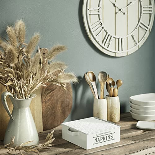 Barnyard Designs Farmhouse Table Napkin Holder for Kitchen, Rustic French Country Metal Napkin Holder, White, 7" x 7" 6