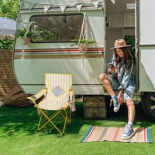 Nazhura 2 Pack Folding Camping Chair with Cooler Pouch, Mesh Backrest and Cup Holder Pocket (Yellow, 2 Pack) 7