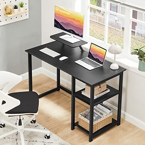 GreenForest Computer Desk 39 Inch with Monitor Stand, Office Desk with Adjustable Storage Shelves, Small Gaming Desk for Home Work Writing Study, Black 8