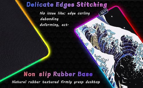 Gaming Laptop Mouse Pad,Sea Wave Big Mice Pads PC Keyboard Waterproof and Non-Slip 31.5 x 11.9 0.12" Thick XL,XXL Rubber Table Mat, RGB Led with 10 Lighting Modes+9 Color Changing Modes Mat 9