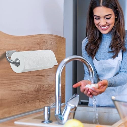 Kamenstein Perfect Tear Wall Mount Paper Towel Holder, Patented Design for One-Handed Use, Rounded Finial, 14-Inch, Brushed Silver Metal Finish 9