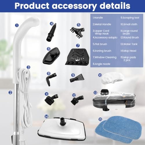 Steam Mops for Floor Cleaning, 10-in-1 Multipurpose Deep Steam Cleaner Mop for Home, Floor Steamers for Hardwood and Tile, Vinyl, Laminate, Carpet, Hard Floors with Attachments 7