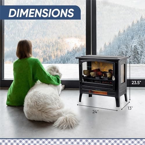 Country Living Infrared Freestanding Electric Fireplace Stove Heater in Bronze | Provides Supplemental Zone Heat with Remote, Multiple Flame Colors, Metal Design with Faux Wooden Logs 8