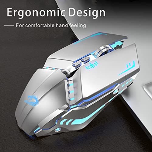 TENMOS T12 Wireless Gaming Mouse Rechargeable, 2.4G Silent Optical Wireless Computer Mice with Changeable LED Light for Laptop PC, 7 Buttons, 3 Adjustable DPI (Silver) 6