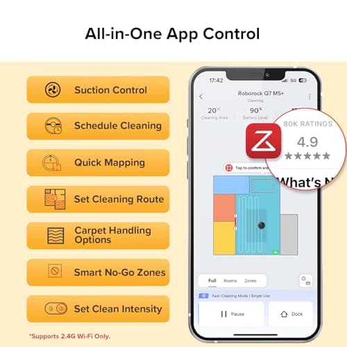 roborock Q7 M5+ Robot Vacuum and Mop, Upgraded from Q5 Max+, Up to 7-9 Weeks Self-Empty, 10000Pa Suction, Dual Anti-Tangle System for Pet Hair & Carpet, PreciSense LiDAR Navigation, App Control, Black 7